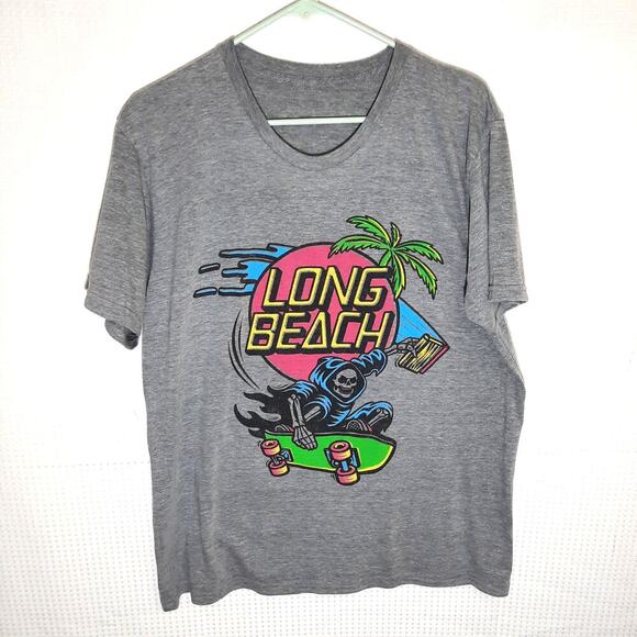Allmade Other - Allmade M T-Shirt Men Long Beach Grim Reaper Skate Palm Tree USA Gray Soft